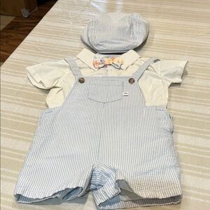 Tommy Bahama Infant 18 month Four Piece Outfit—Shirt/Overall Shorts/Hat/Bow Tie